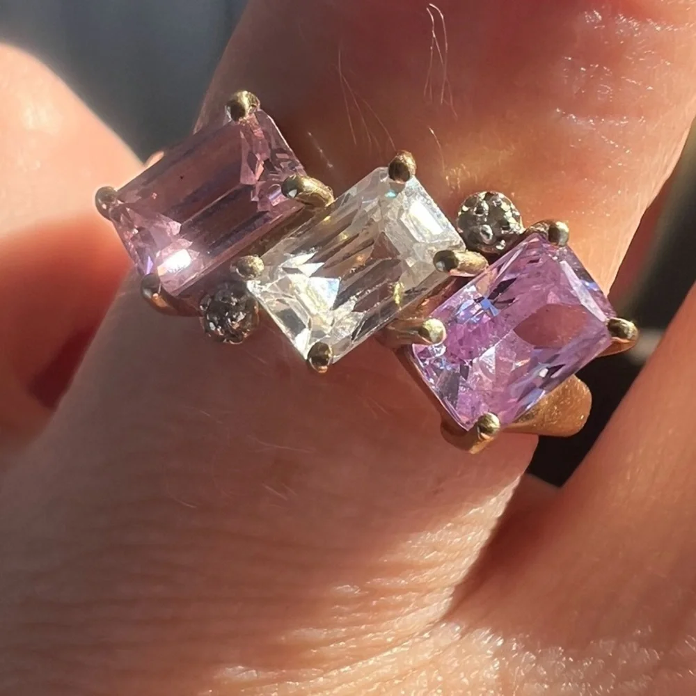 10k Gold ring with pink spinels and diamonds - Picture 5 of 16